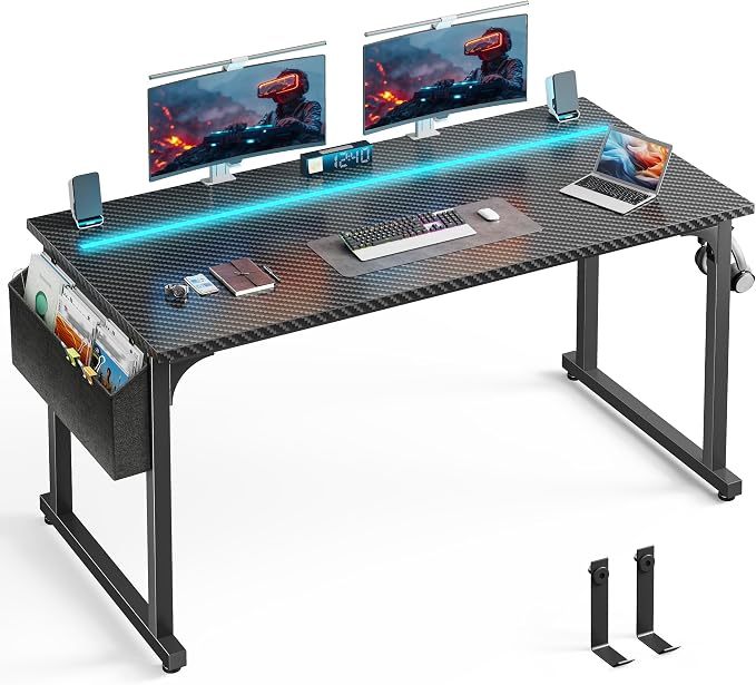DurayLoly 55" Carbon Fiber Gaming Desk with RGB LED for Teens Bedroom,Black by Durayloly