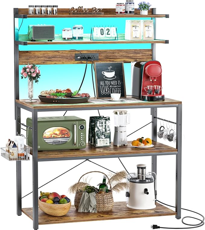 Aheaplus Bakers Rack with Power Outlet & RGB LED, 31.5 In Coffee Bar Table by Aheaplus