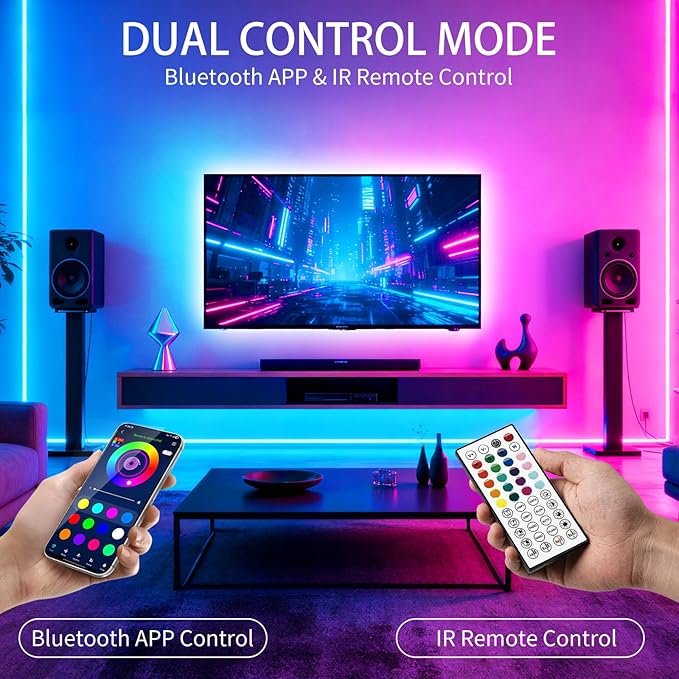LED Strip Lights,RGB Music Sync Color Changing Led Lights with Smart App Control Remote & Remote Control,LED Lights for Bedroom,Room Essentials,Sense of Atmosphere Decorations(32FT-1Roll) - Image 2