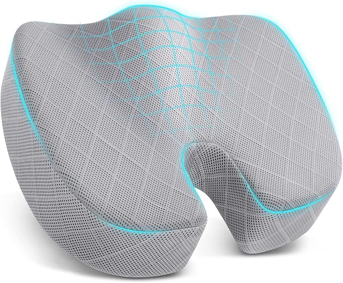TushGuard Memory Foam Office Chair Seat Cushion - Light Grey, X-Large | for Car Seat, Airplane, Desk Chair - Sciatica & Hip & Coccyx Pain Relief Cushion for Long Sitting Office Workers, Car Drivers by TushGuardSeatCushonsPillows