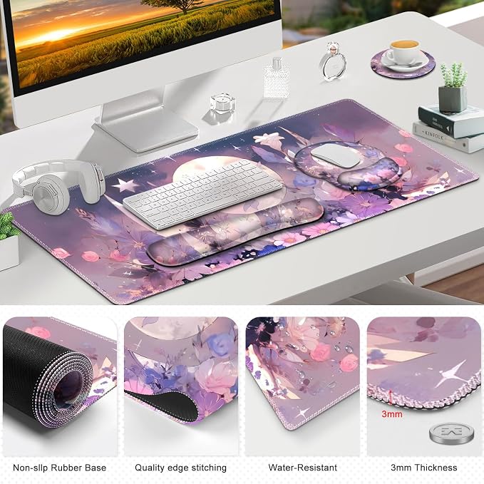 Large Desk Mat, Gaming Mouse Pad Desk Pad, Mousepad + Keyboard Wrist Rest - Image 9