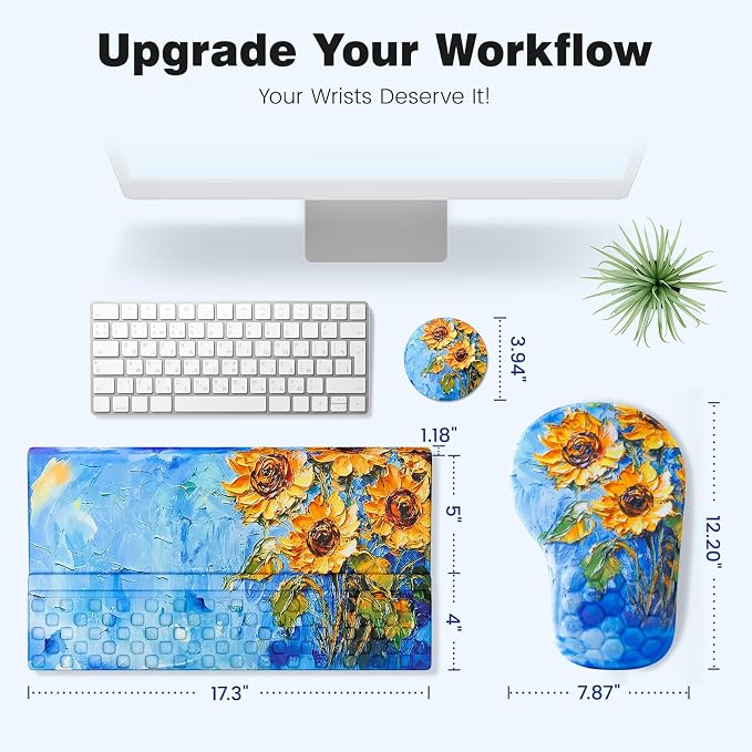 Ospelelf Ergonomic Mouse Pad and Keyboard Stand Wrist Rest Set, Memory Foam Comfort, Pain Relief for Typing, Office Desk Accessories, Sunflower - Image 6
