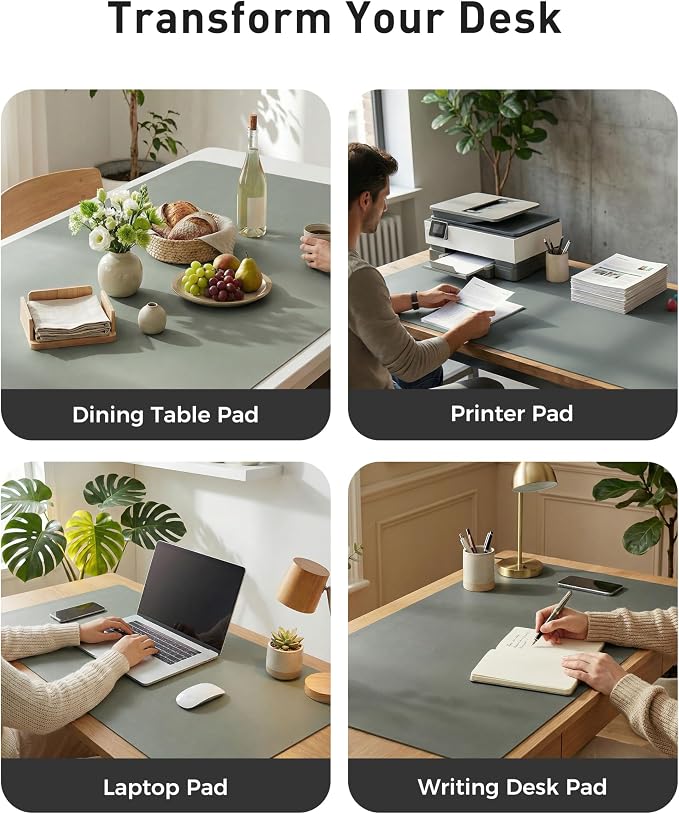 Aothia Faux Leather Desk Mat - Large Mouse Pad, Non-Slip PU Leather Blotter, Waterproof Writing Surface for Office and Home (Jungle Green, 42" x 17") - Image 6