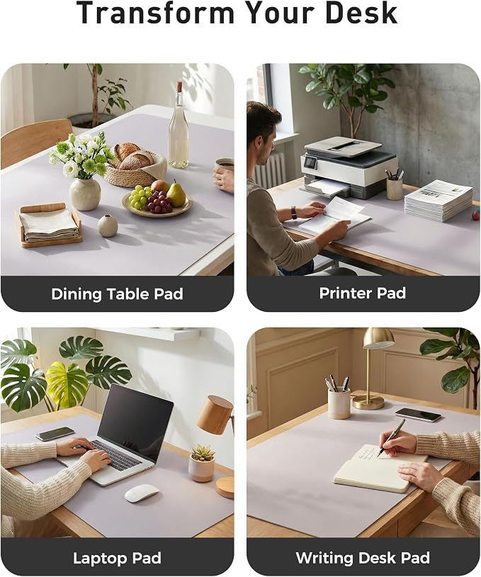 Aothia Faux Leather Desk Mat - Large Mouse Pad, Non-Slip PU Leather Blotter, Waterproof Writing Surface for Office and Home (Smoky Lavender, 42" x 17") - Image 6
