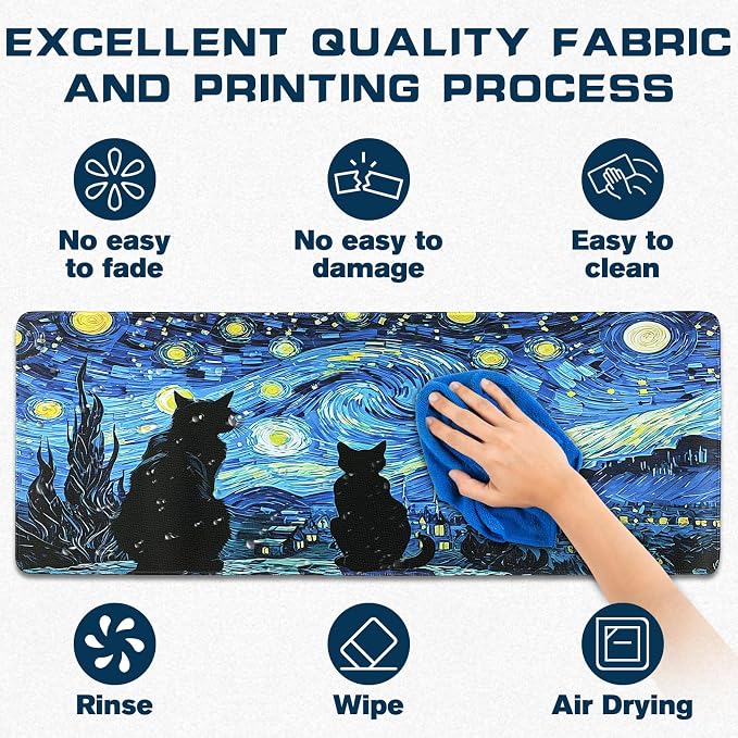 Mouse Pad Gaming - Desk Mat for Keyboard and Mouse - Van Gogh Starry Night Large Mouse Pads for Desk, Gaming Mousepad with Non-Slip Base, Desks Pad (31.5" X 11.8") for Game, Office and Home - Image 3