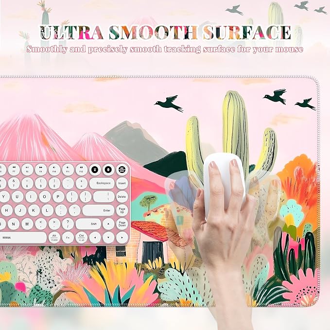 iCasso Desk Mat,Cute Mouse Pad for Desk,35"x16",Home Office, Cactus | Waterproof Desk Pad with Non-Slip Rubber Base and Stitched Edges, Extended Keyboard Mousepad for Computer, Home Workspace - Image 4