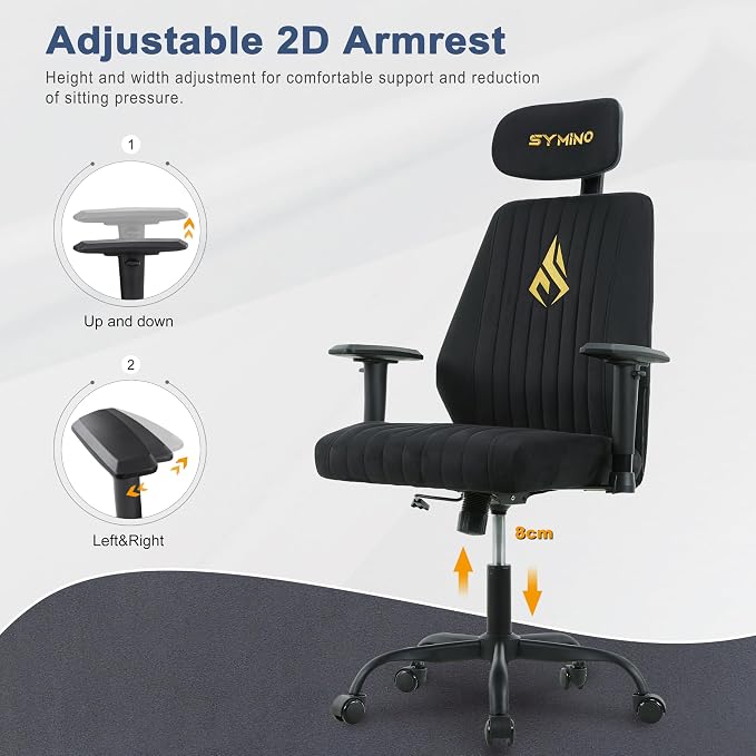 Office Chair Ergonomic with 109° Rocking Function, Breathable Suede Fabric, Integrated Lumbar Support, Adjustable Headrest & Armrests, Swivel Desk Chair - Image 7