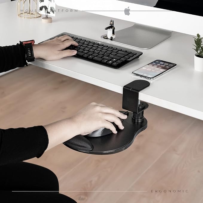 EHO Clamp-On Mouse Platform with Gel Wrist Rest, 360° Rotating Under Desk Mouse Tray with Slide-in Storage, Ergonomic Space-Saving Armrest for Left or Right-Hand Use, TAA-Compliant - Image 7