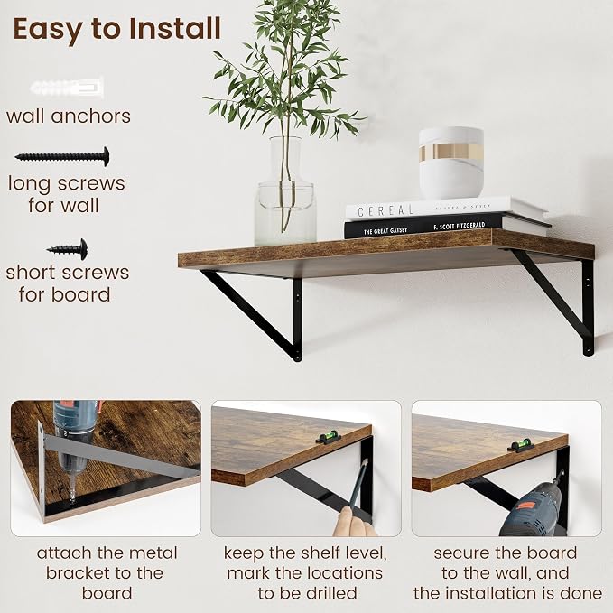 Axeman 12 Inch Deep Floating Shelves for Wall - 24 Inch Wide x 12 Inch Deep Wall Shelves Set of 2 - Rustic Wood Floating Shelves for Living Room - Image 6