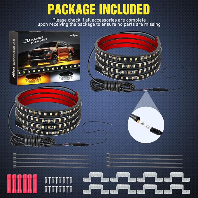 Nilight Truck Running Board Lights 2PCS 60 Inch LED Side Maker White Courtesy Light & Sequential Amber Turn Signal Lighting Strips Kit for Trucks Pickup SUV - Image 8