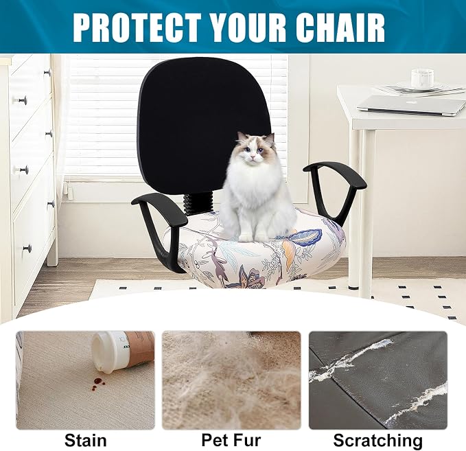 Smiry Stretch Printed Office Computer Desk Chair Seat Covers | Stretch Fit, Soft Fabric Universal Rotating Chair Cover, Washable Removable, Anti-Dust Seat Cushion Protector - Image 8