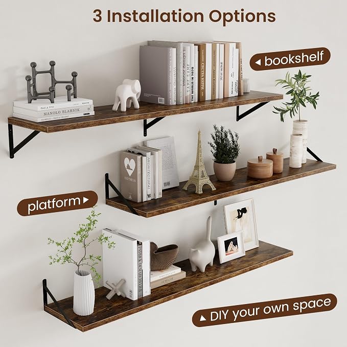 Axeman 12 Inch Deep Floating Shelves for Wall - 55 Inch Wide x 12 Inch Deep Wall Shelves Set of 2 - Rustic Wood Floating Shelves for Living Room - Image 4