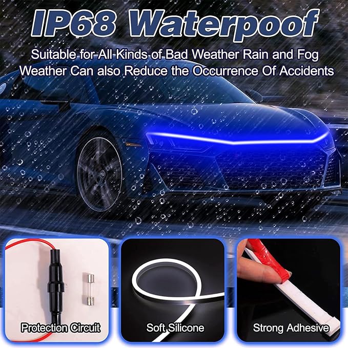 Car LED Hood Light Strip for Cars, SUVs, Trucks, Blue, 70 Inch - Image 5