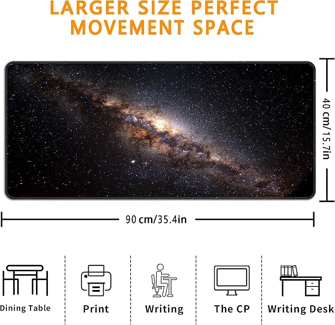 Galaxy Space Desk Mat, XXL 35.4"x15.7" Large Mouse Pad, Starry Sky Extended Gaming Mouse Mat,Non-Slip Rubber Base Waterproof with Stitched Edges for Gaming Office Home Decor - Image 3