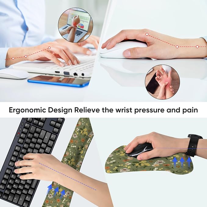 Ergonomic Memory Foam Keyboard Mouse Pad Set with Wrist Rest Support,Non-Slip Hand Wrist Cushion for Laptop/Notebook/Desktop/Computer/Gaming/Office,Easy Typing& Pain Relief (Flowers) - Image 4