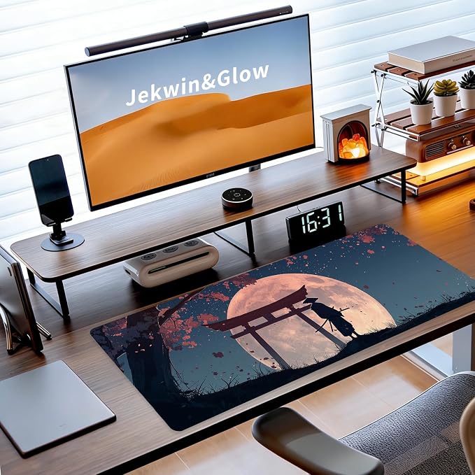 Japanese Samurai Gaming Mouse Pad, Desk Mat, Large Mousepad with Non-Slip Rubber Base XL Extended, Big Keyboard Mat Office&Home, Gamers, 31.5x11.8in, Cherry Blossom - Image 3