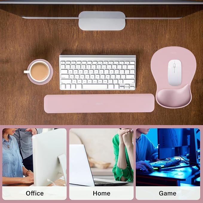 MOSISO Wrist Rest Support for Mouse Pad & Keyboard Set, Pink - Image 6