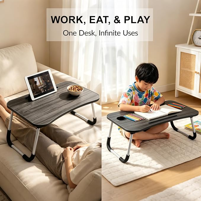 Foldable Laptop Bed Desk for Laptop, 23 Inch Portable Ergonomic Lap Desk with Cup Holder, Bed Tray Table Fits Up to 17" Laptops, for Work from Home, Gaming, Writing, Eating (White) - Image 5