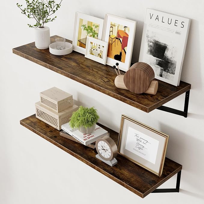Axeman 12 Inch Deep Floating Shelves for Wall - 36 Inch Wide x 12 Inch Deep Wall Shelves Set of 2 - Rustic Wood Floating Shelves for Living Room by Axeman