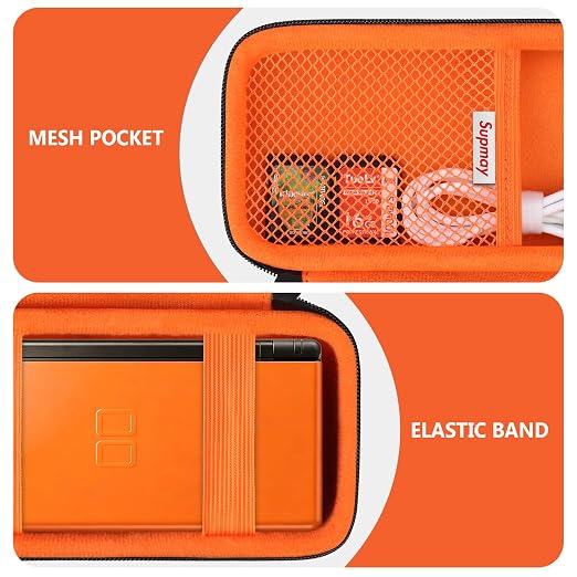 Supmay Hard Carrying Case Compatible with Nintendo DS Lite NDSL, Gameboy Advance Games Storage Holder Travel Bag with Mesh Pocket for USB Charging Cable, Stylus, Earphones, Game Cartridge, Orange - Image 4
