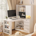 KEIKI L Shaped Home Office Desks with LED Light, Pegboard, Hutch, Drawers, Bookshelf & Storage Shelves, Modern Wooden Gaming Computer Corner Table for Work, Study, Writing by KEIKI