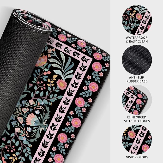 Black Floral Desk Mat Large Mouse Pad 31.5"x15.7" Non-Slip | Extended Mousepad, Non-Slip Rubber Base , Stitched Edges, for Computer/Laptop/Office/Home - Image 8
