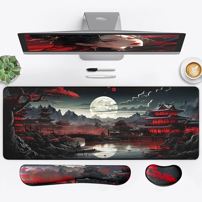 FreeNook 3-in-1 Large Gaming Mouse Pad, Anime Mouse Pad & Keyboard Wrist Rest Support, Japanese Desk Mat Set for Home Office Study Game, 31.5 X 11.8 Inch by Unknown