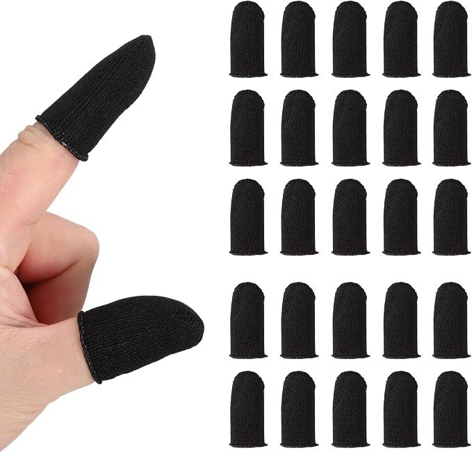 PATIKIL Controller Finger Thumb Sleeve, 40 Pack Mobile Gaming Finger Sleeve Silver Fiber Tip Gloves Anti-Sweat Breathable for Phone Game Touchscreen Devices, Black by PATIKIL