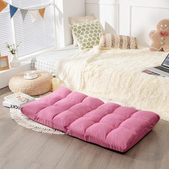 Giantex Adjustable Floor Gaming Sofa Chair 14-Position Cushioned Folding Lazy Recliner High Resilience Sponge, Breathable Cotton & Linen Fabric Sleeper Bed Couch Recliner (Pink) - Image 2