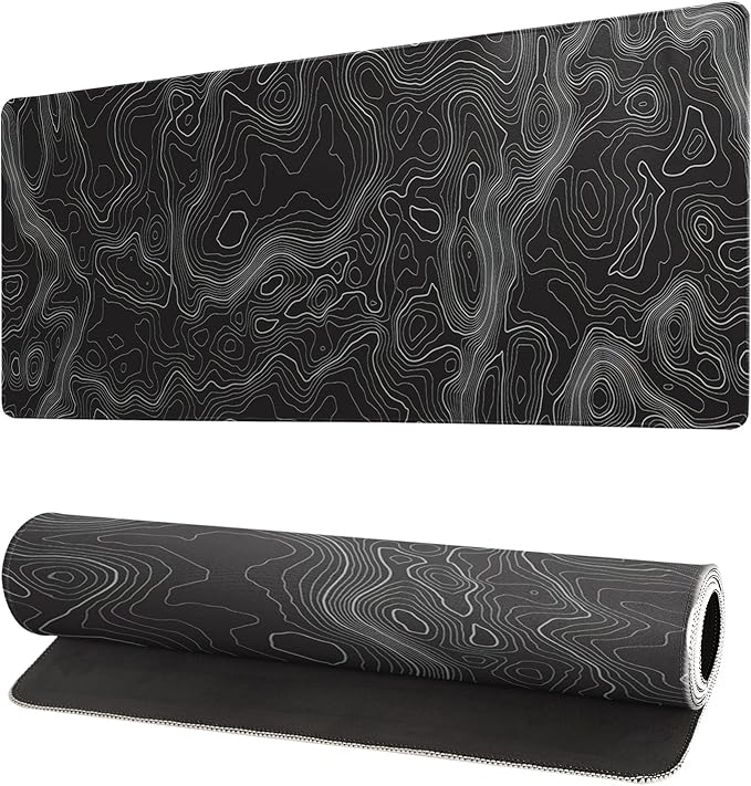 Topographic Contour Extended Big Mouse Pad Large,Gaming Mouse Pad Desk Pad,27.6x11.8 Inch Long Computer Keyboard Mouse Mat Mousepad with 3mm Non-Slip Base and Stitched Edge for Gaming and Office by Siski
