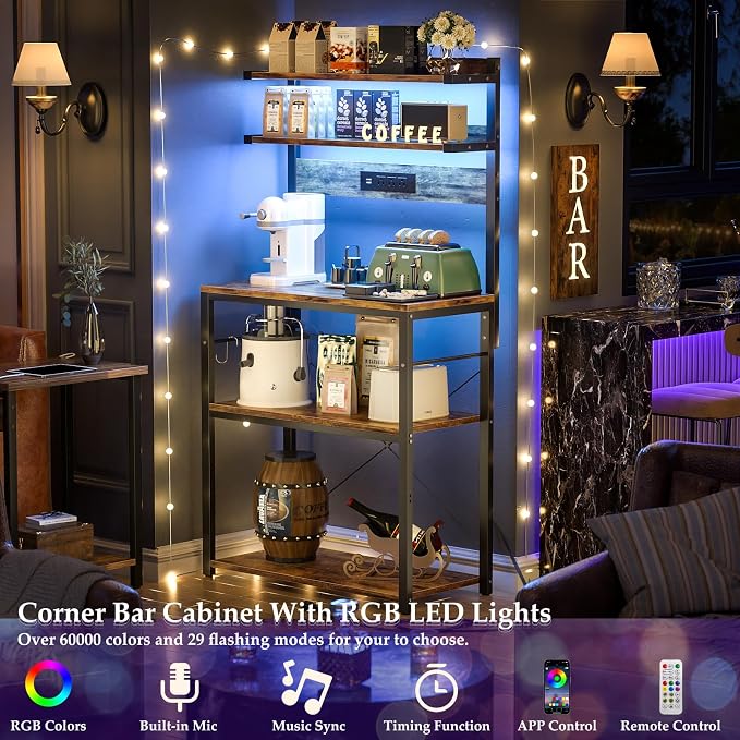 Aheaplus Bakers Rack with Power Outlet & RGB LED,5-Tiers Coffee Bar Table - Image 2
