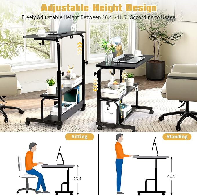 Karl home 31.5" Portable Rolling C-Shaped Computer Desk on Wheels, Black - Image 6