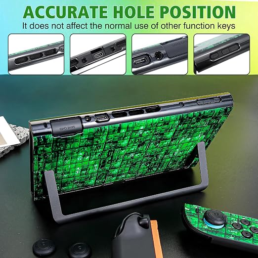 DLseego Protective Hard Case for Nintendo Switch 2 (2025), Soft Grip Cover for Handle, Detachable Joy-C Controller shockproof & scratch-resistant Console Shell, 4 Thumb Grips, Grid - Green - Image 3