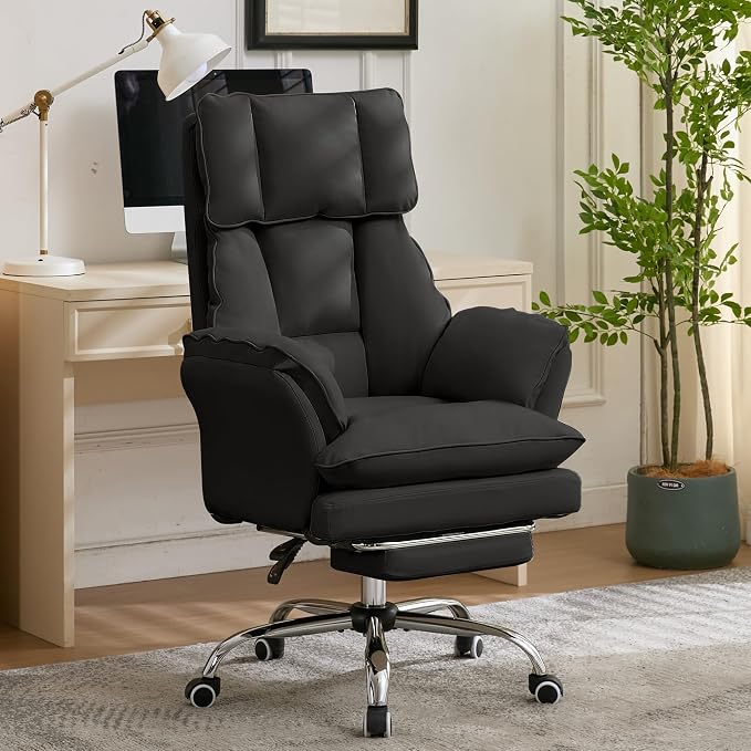 JOMEED Cloud Cross Legged Office Chair with Footrest and Flip Armrest,Black | Ergonomic Leather Big and Tall Executive Chair with Wheels,155° Reclining Computer Wide Desk Chair for Home,Office - Image 2