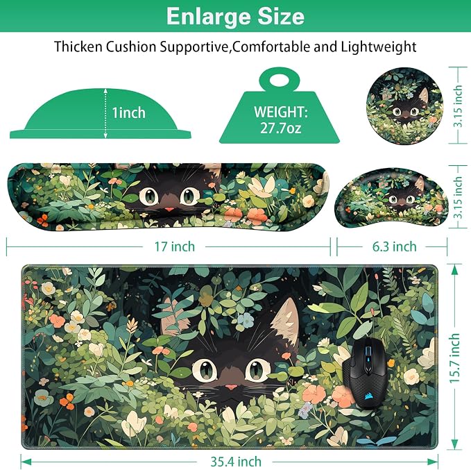 Canjoy Desk Mat with Wrist Rest, Anime Black Cats Keyboard and Mouse Pad - Image 6