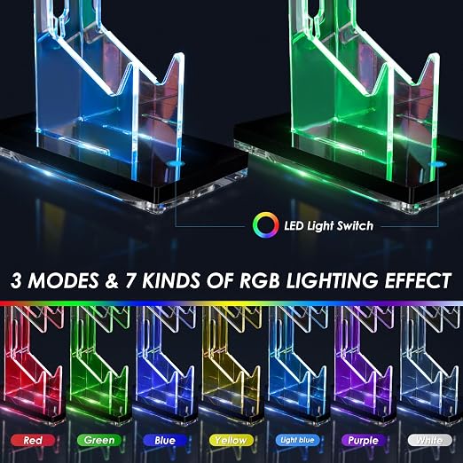 OAPRIRE RGB Controller and Headset Stand with 21 Light Modes, 3 Tier | Acrylic Game Controller Stand for Desk, Stabilized Base, Gamer Gift for PS5 PS4 Xbox Controllers, Desk Accessories, Black - Image 3