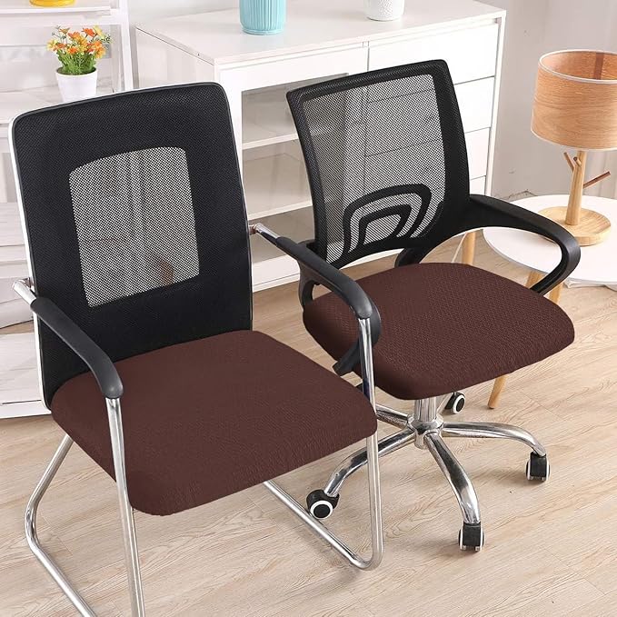 Smiry Office Computer Chair Seat Covers for Desk, Anti-dust Protector | Stretch Jacquard Removable Washable Desk Chair Seat Cushion Protectors, Light Chocolate - Image 2
