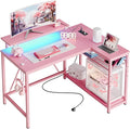 Bestier 42-Inch Pink L-Shaped Gaming Desk with Charging & LED by Bestier