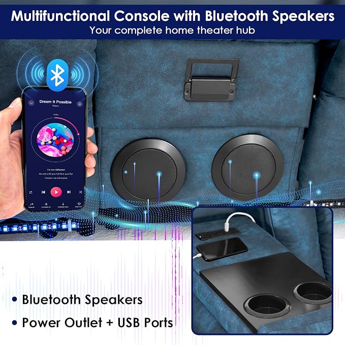 Redlife Power Loveseat Recliner Sofa with Console, Blue LED Lights - Image 6