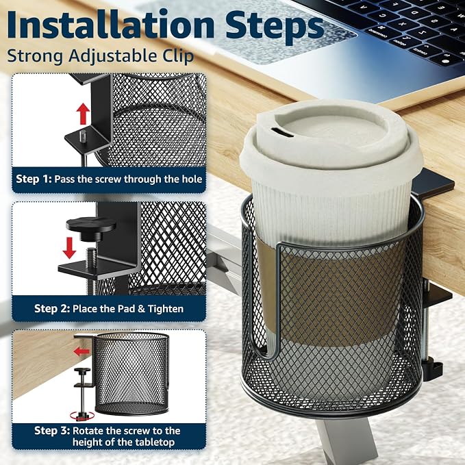 HzTinT Large Desk Cup Holder, Fully Covered Anti-Spill Clip on Cup Holder - Image 4