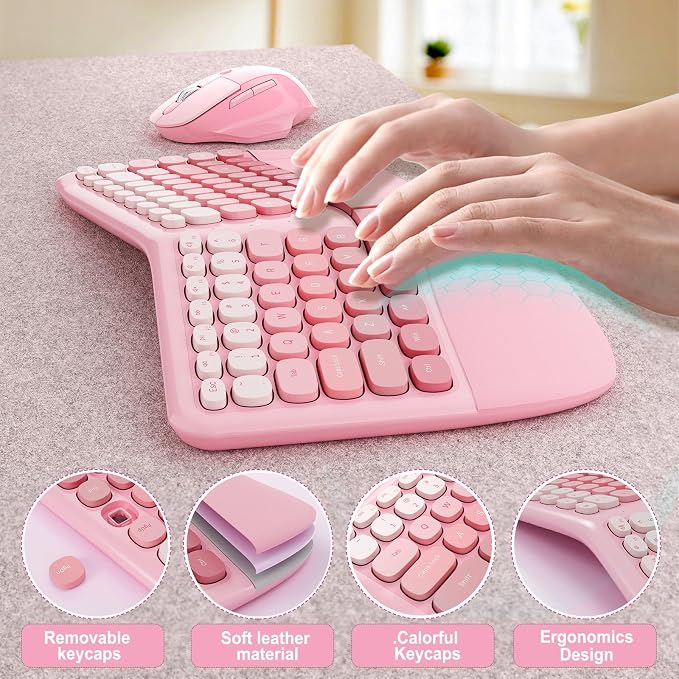 Ergonomic Wireless Keyboard Mouse, Gaming Typewriter Set with Wrist Rest - Image 8