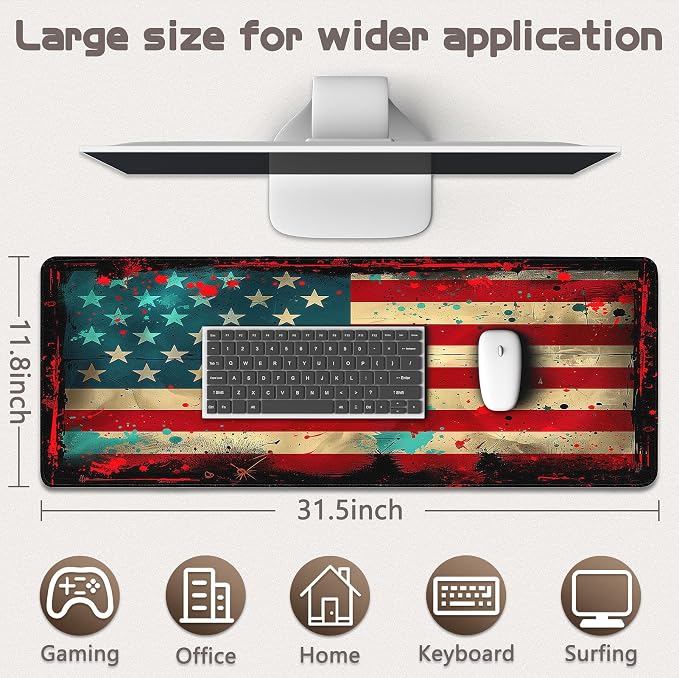 Gaming Mouse Pad - (31.5"×11.8") American Flag Large Mouse Pads for Desk - Desk Mat for Keyboard and Mouse with Non-Slip Base, Desks Pad Matfor Game/Office & Home - Image 5