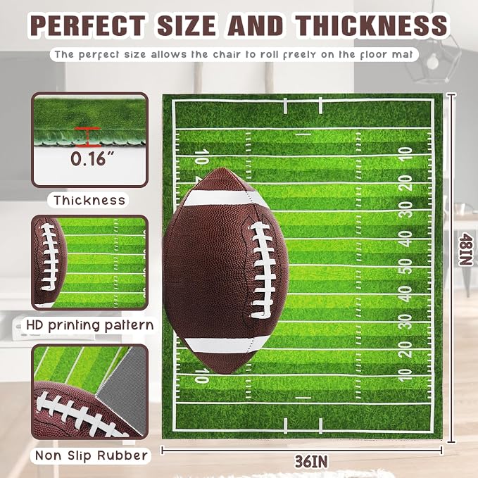 Gaming Chair Mat for Hardwood Floor 36"X 48" Heavy Duty Office Desk Chair Rug for Under Game Rolling Chairs Computer Decor Protect Mats Low Pile Non-Slip Rubber for Carpet & Tile Floor-Football - Image 3