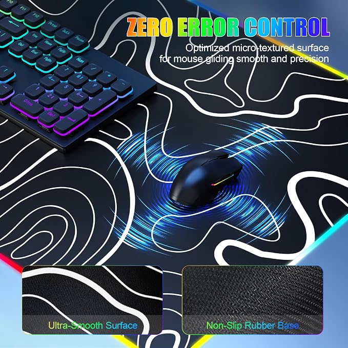 Mouse Pad with Phone Holder, Wireless Charging Desk Mat, RGB Gaming Mousepad Home Office Large Desk Pad with Ultra-Smooth Surface, Non-Slip Base, Waterproof Keyboard Pad,Topographic Black - Image 5