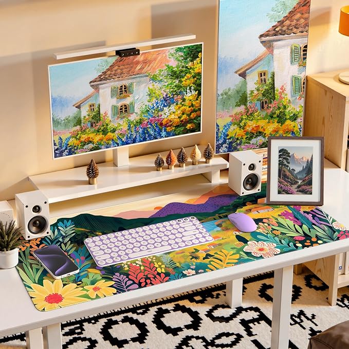 iCasso Large Gaming Mouse Pad 35"x16",Waterproof Desk Mat,Oil Painting | Non-Slip Rubber Base and Stitched Edges, Extended Keyboard Mousepad for Computer, Home Workspace - Image 7