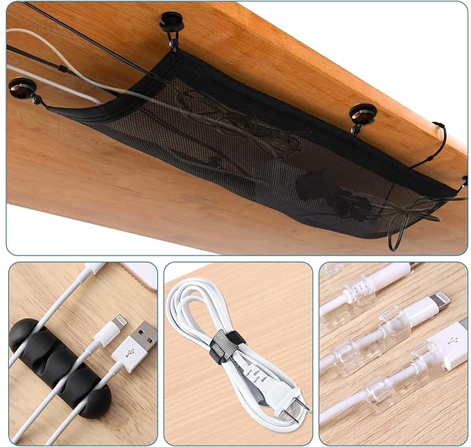Cable Management Mesh Under Desk Kit, Privacy Net, 36PCS Table Flexible Wire Organizer, Extra Large Capacity Kit Desk, 27 x 10 Inches - Image 7