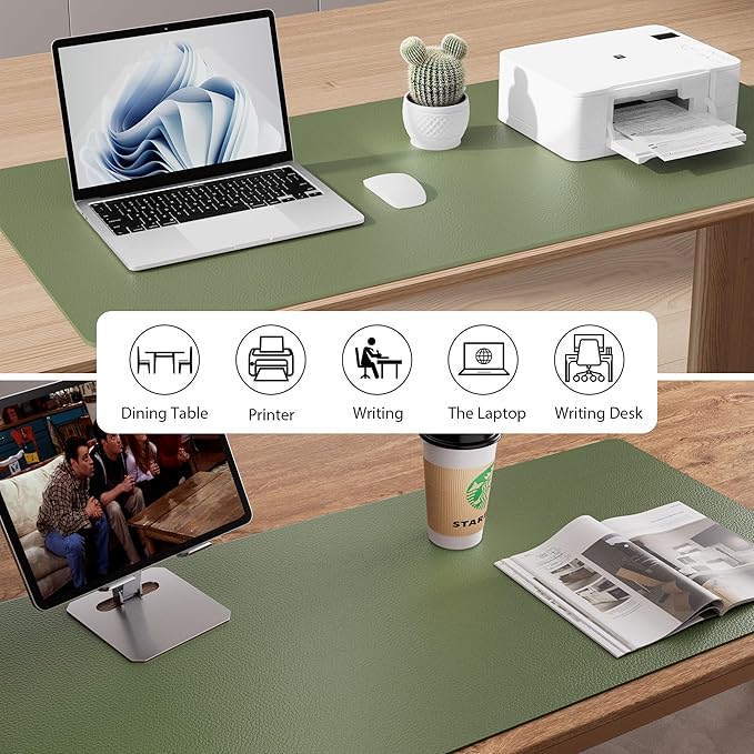 Aothia Leather Desk Pad Protector, Mouse Pad, Office Desk Mat, Non-Slip PU Leather Desk Blotter, Laptop Desk Pad, Waterproof Desk Writing Pad for Office and Home (31.5" x 15.7",Olive Green) - Image 5