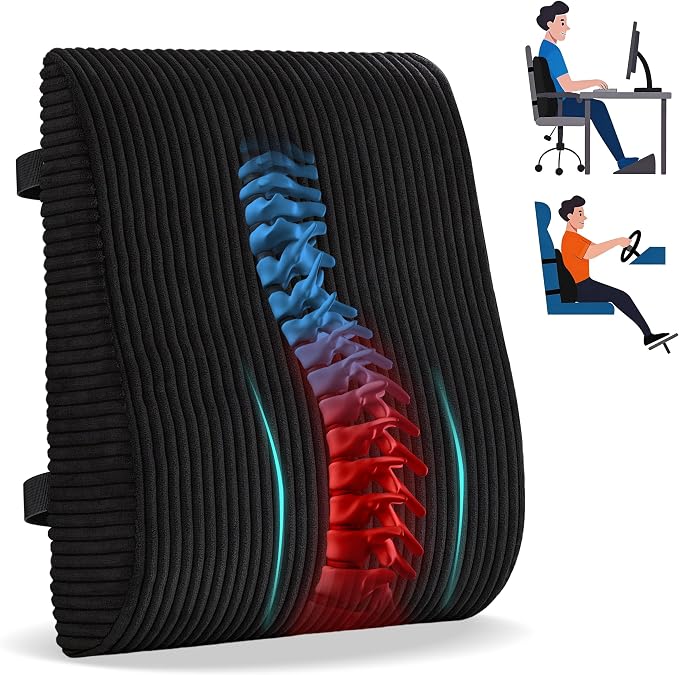 Ergonomic Lumbar Support Pillow for Lower Back Pain Relief, Corduroy Cover Back Support Cushion with Adjustable Straps, Large Size Lumbar Pillow for Office, Gaming & Home Essentials, Large, Black - Image 9
