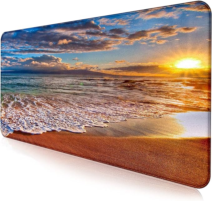 Sunset Beach Large Gaming Mouse Mat with Stitching Edges, Office Desk Mat | Large Extended Mouse Pad; Full Desk Coverage; Waterproof Coating; Stable Anti-Slide Base For Gaming, Office, Study Daily Use by LQFIWSS
