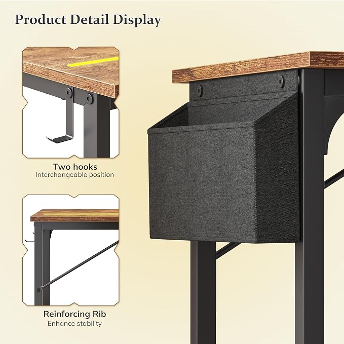 DurayLoly 55 Inch Office Desk with Waterproof LED Lights for Home Work - Image 9